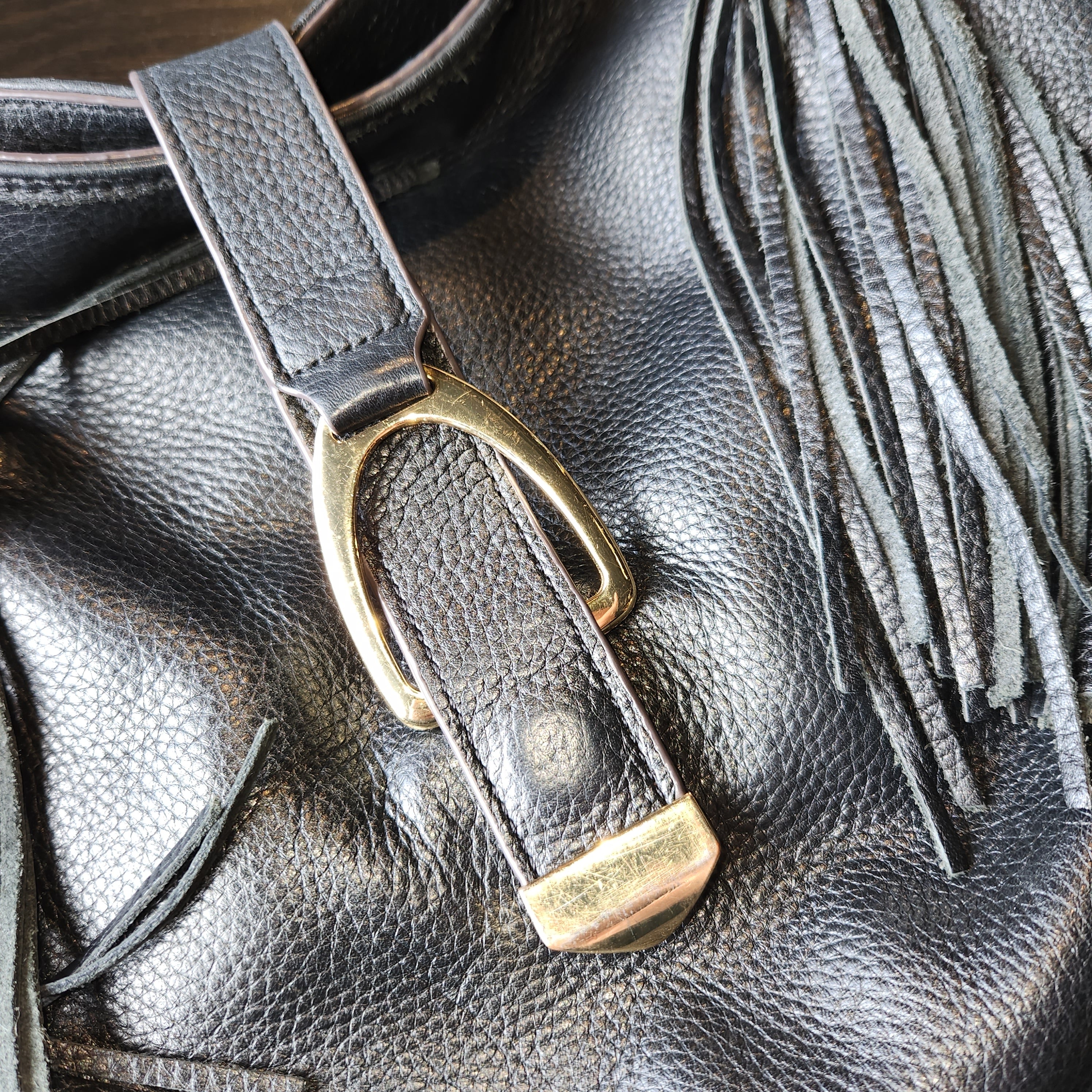 Black Leather Fringe Hobo Bag by G.I.L.I