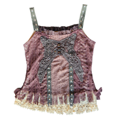 Y2K Brown Bedazzled Lace Tank (M)