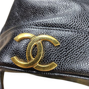 Vintage 90's Chanel Large Triple CC Bucket Bag Black Caviar Leather