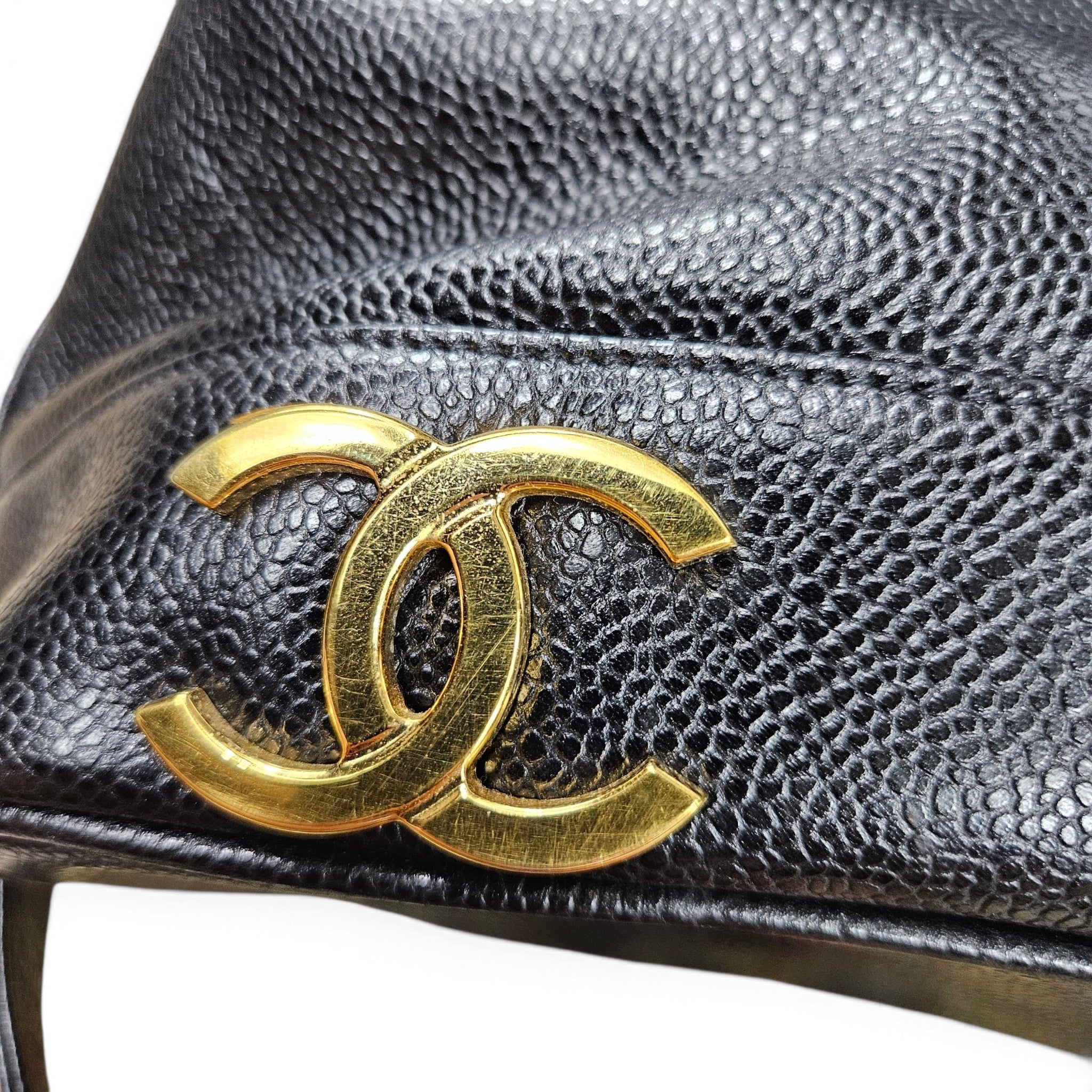 Vintage 90's Chanel Large Triple CC Bucket Bag Black Caviar Leather