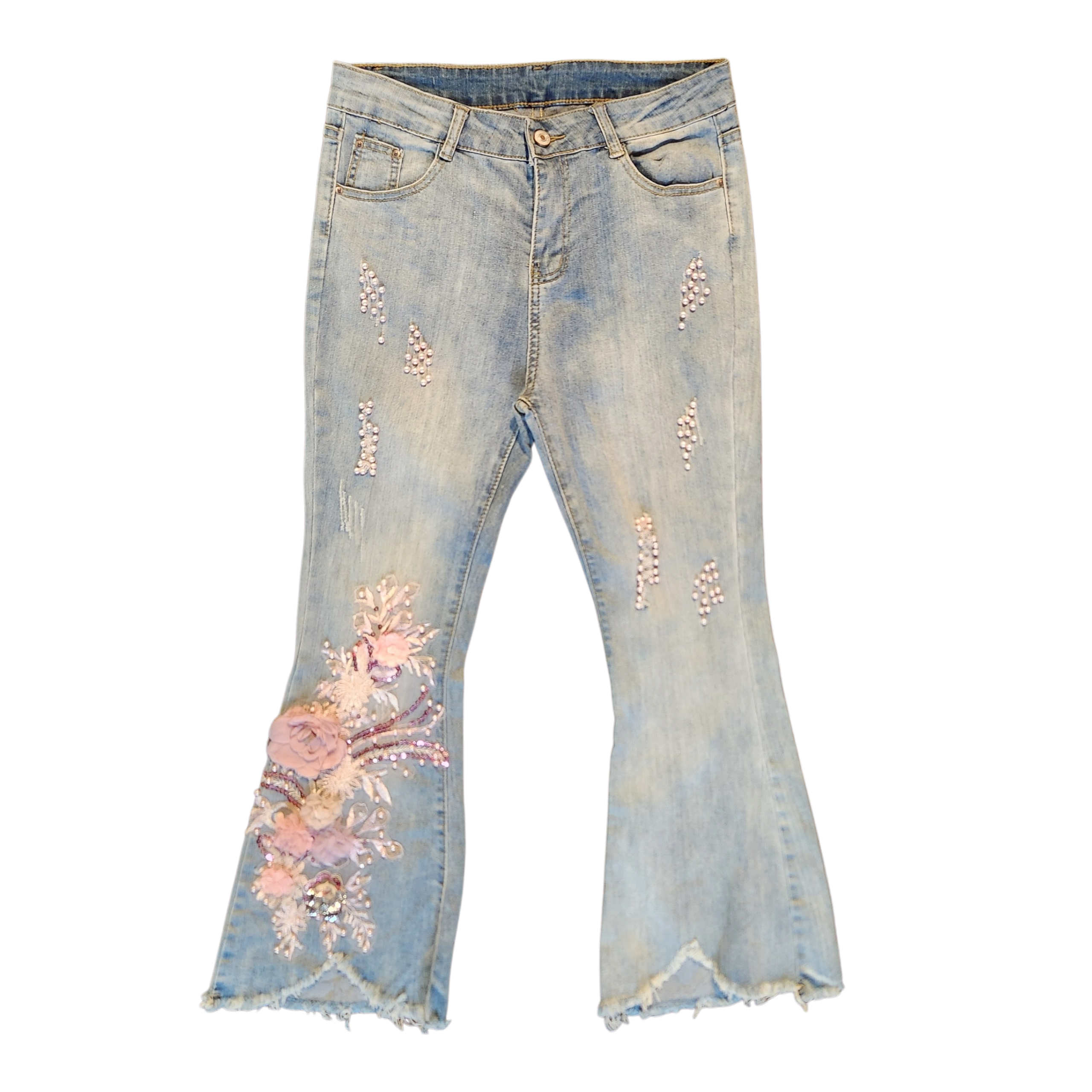 Y2k Embellished Light Wash Jeans (M)