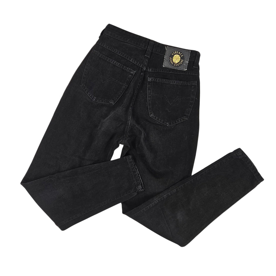 Vintage 90s Versace Jeans Couture Black Denim High Waisted Tapered Pants (s)