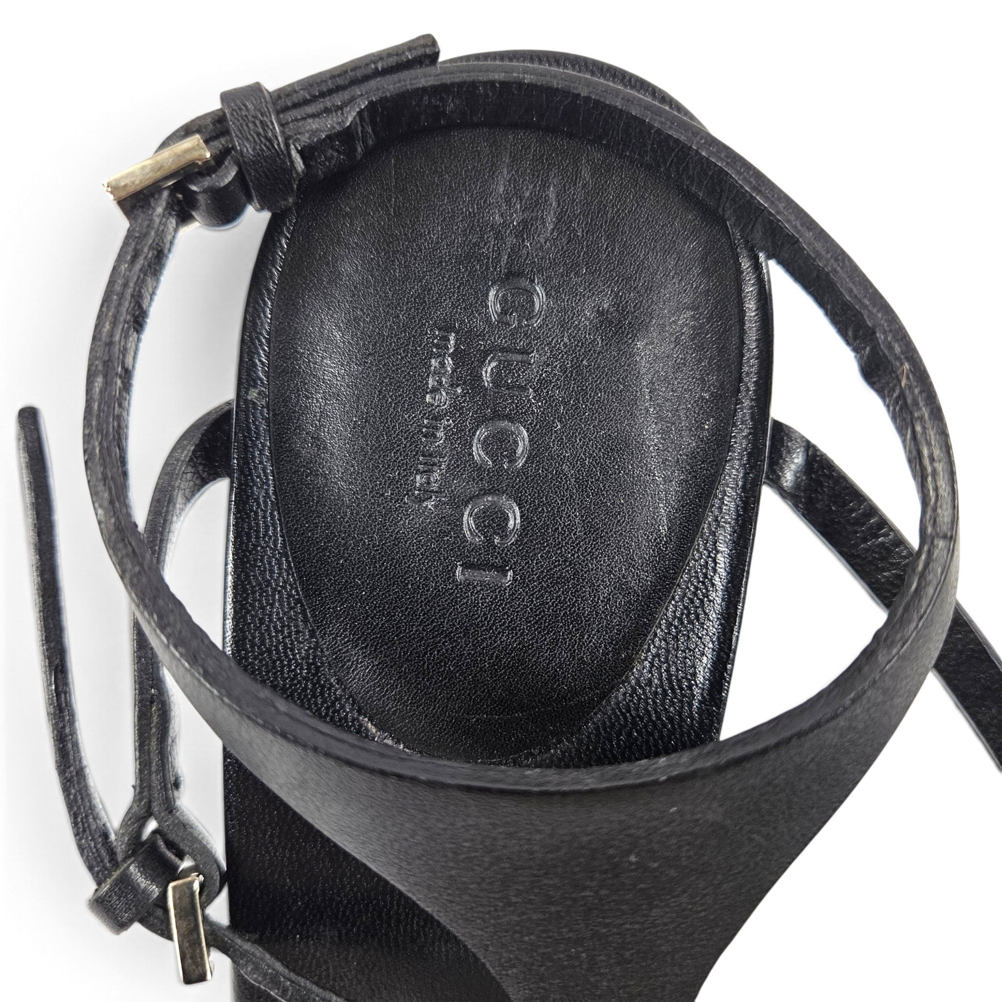 Vintage Gucci Heels Tom Ford Era Strappy Black Leather T-Strap Y2k (7)