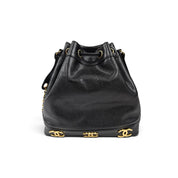 Vintage 90's Chanel Large Triple CC Bucket Bag Black Caviar Leather