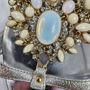 Vintage Giuseppe Zanotti Metallic Jeweled Opal Sandals Kitten Heels  (7.5)