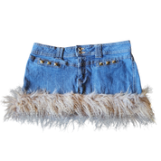 Platinum Fox Fur Studded Mini-Skirt (M)