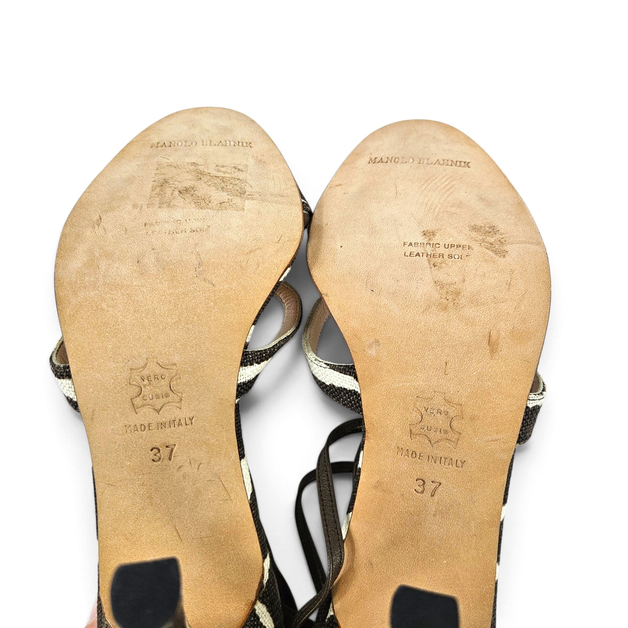 Vintage Manolo Blahnik Heels Zebra Canvas Strappy Sandals (6.5)