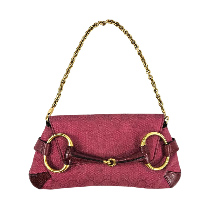 Vintage Tom Ford for Gucci Pink GG Monogram Horsebit Chain Clutch Bag