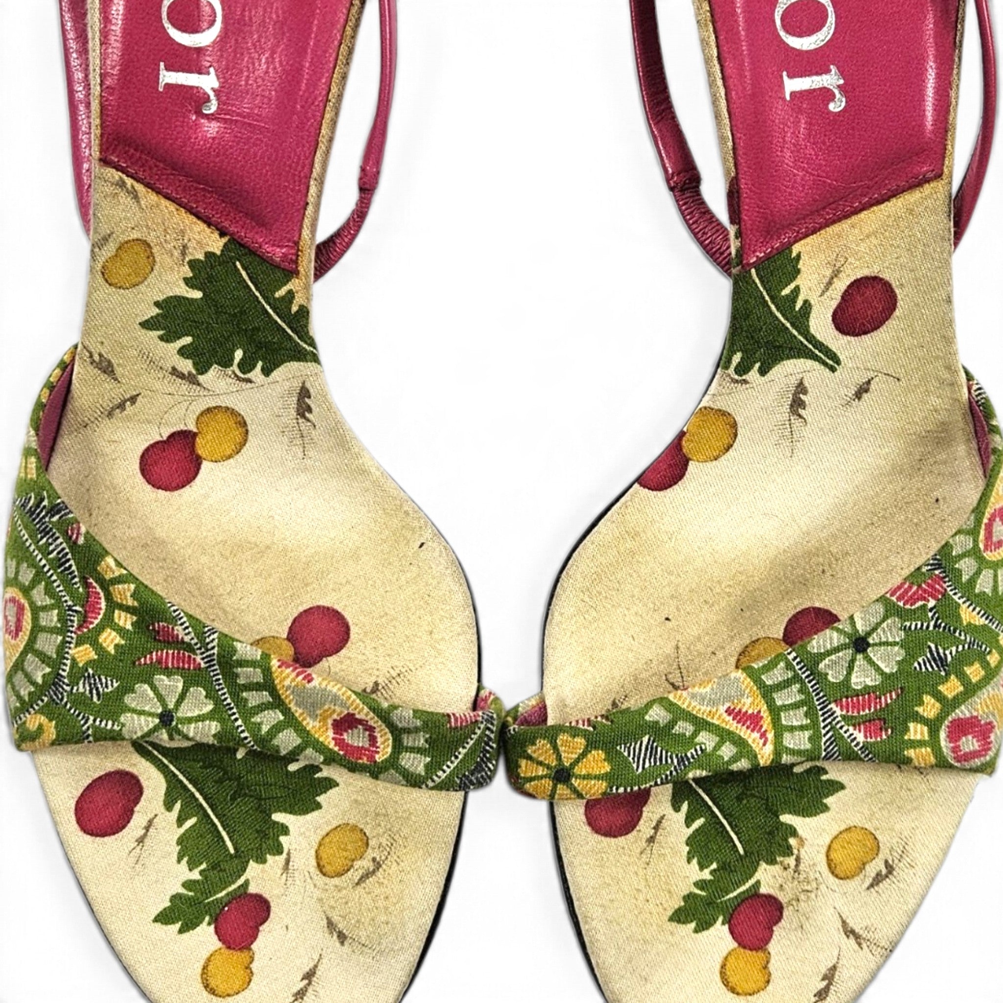 Vintage Dior Heels Galliano Era Paisley Print Slingback Sandals (9)