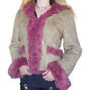 Berry and Beige Hooded Coat (M)