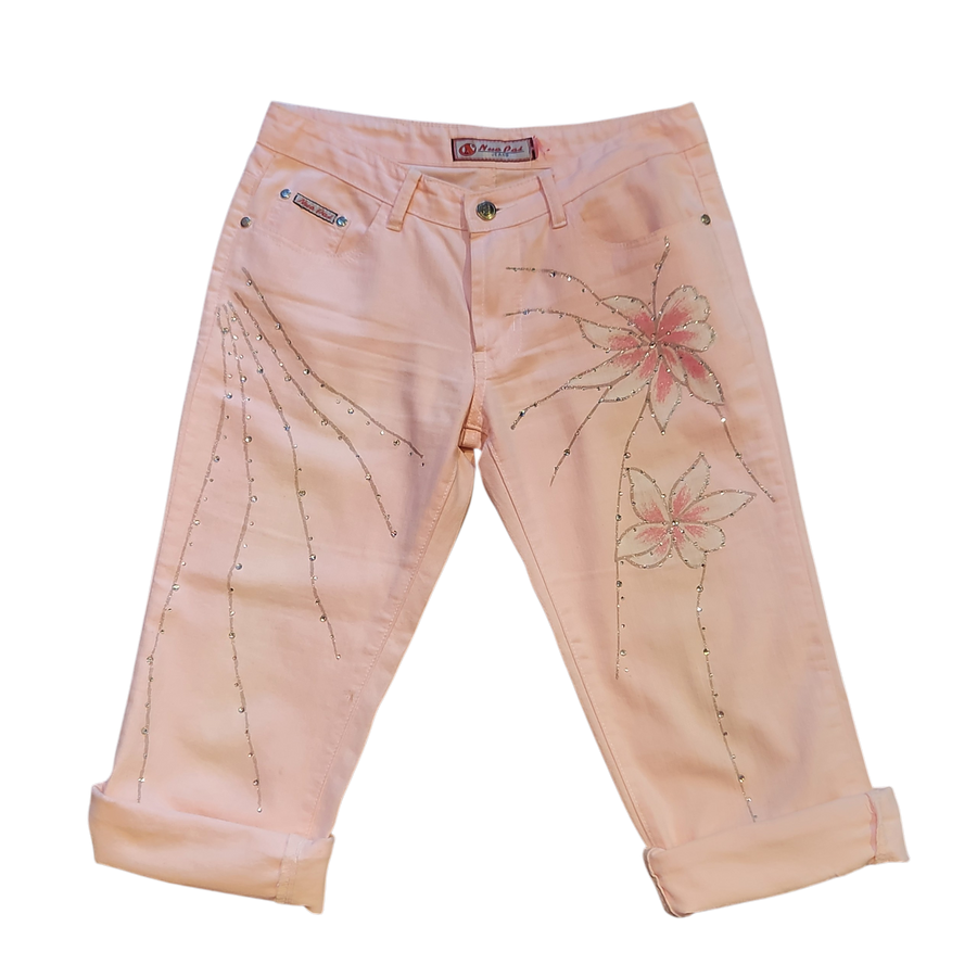 Nuo Pai Pink Rhinestone Capri Pants (M)
