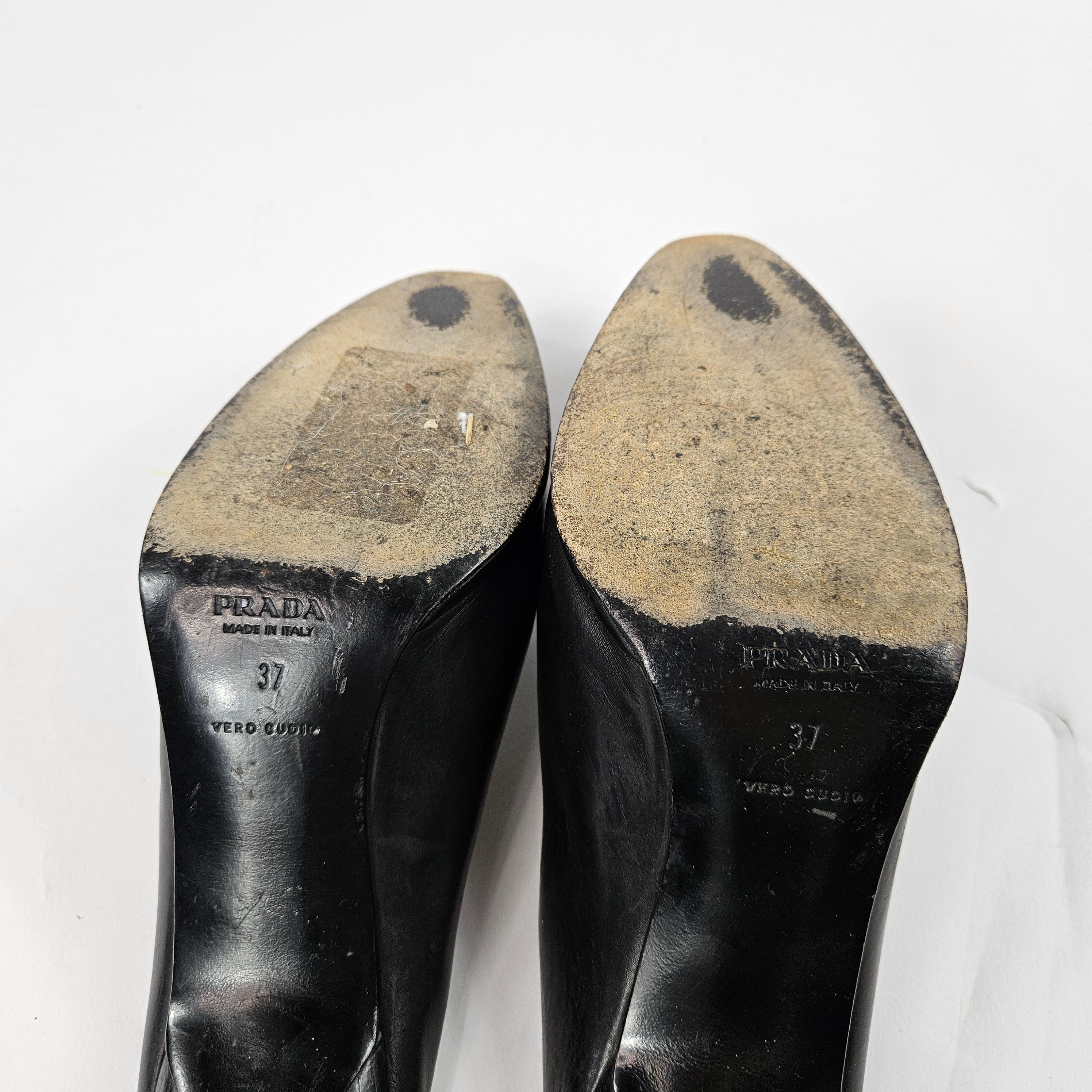 Vintage Prada Black Leather Heels - (7)