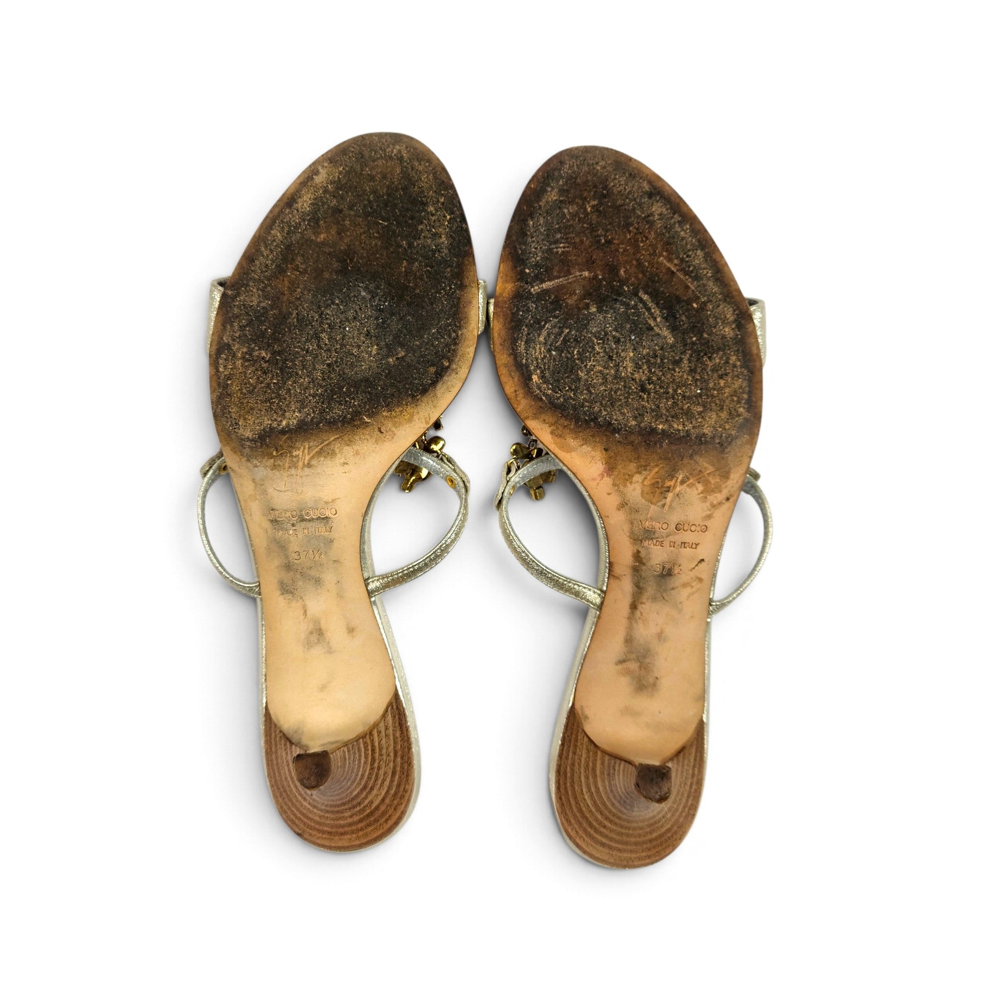 Vintage Giuseppe Zanotti Metallic Jeweled Opal Sandals Kitten Heels  (7.5)