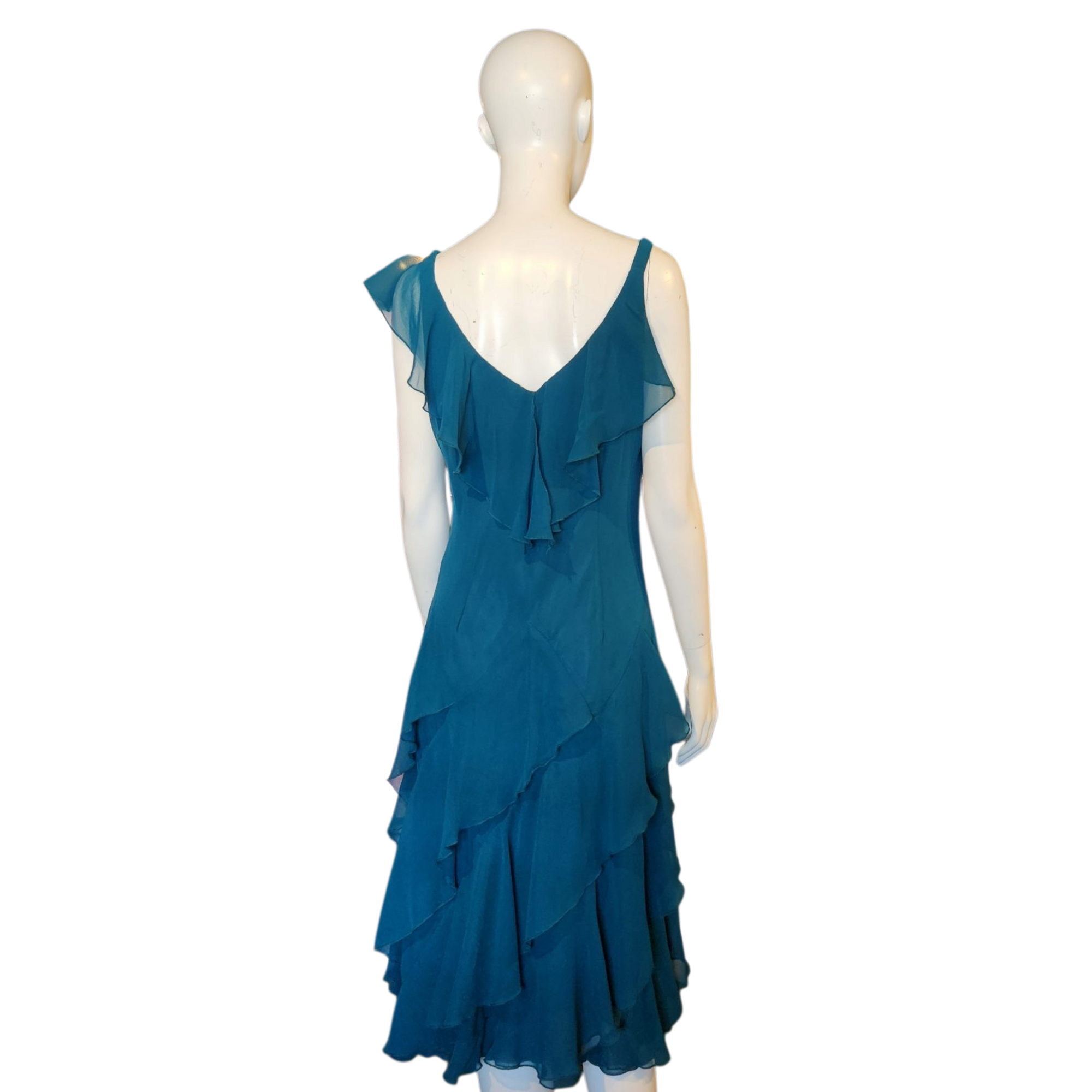 Y2K Teal Ruffle Midi Dress (L/XL)
