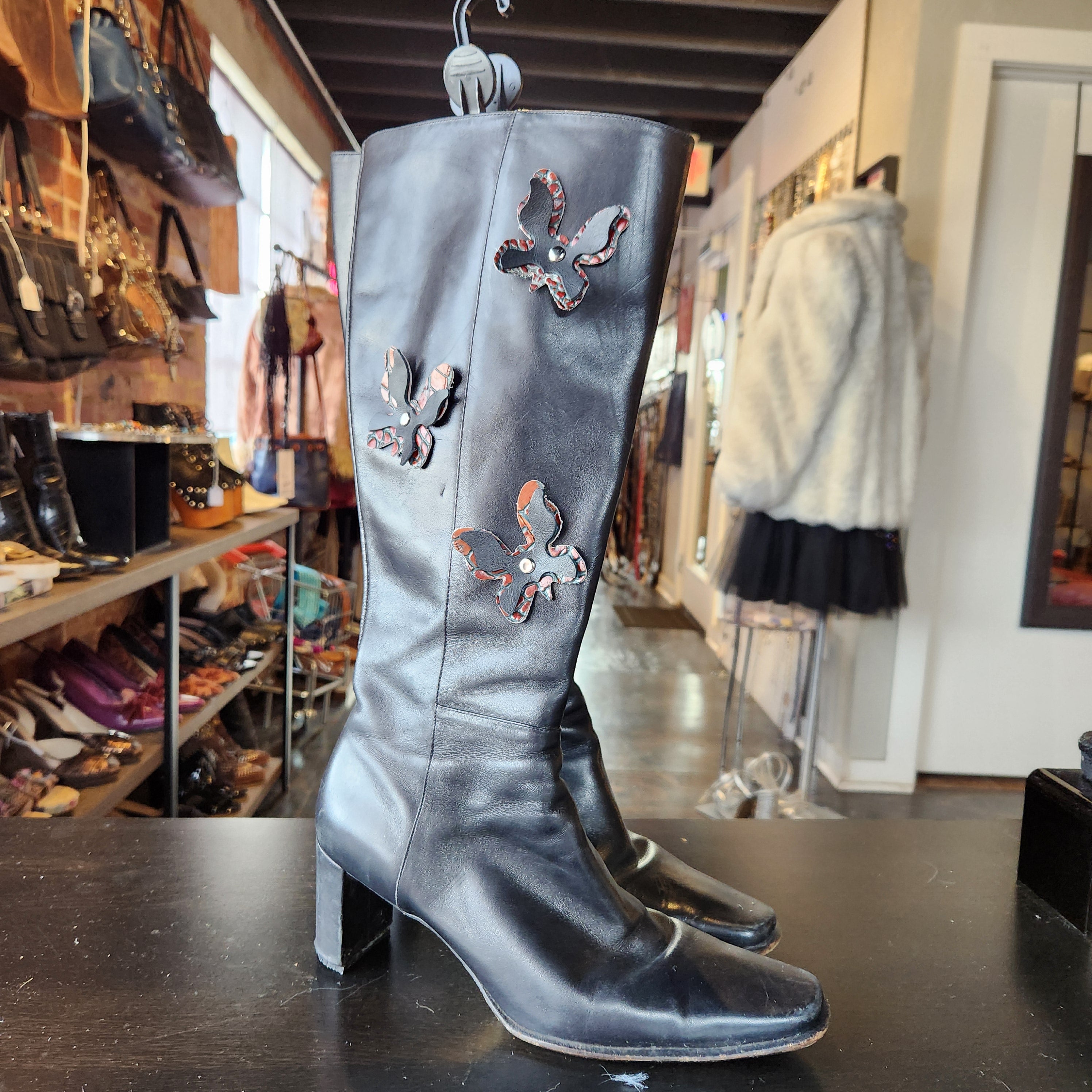 Antonio Melani Leather Pointy Butterfly Boots (Size 9)