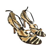 Vintage Manolo Blahnik Heels Zebra Canvas Strappy Sandals (6.5)