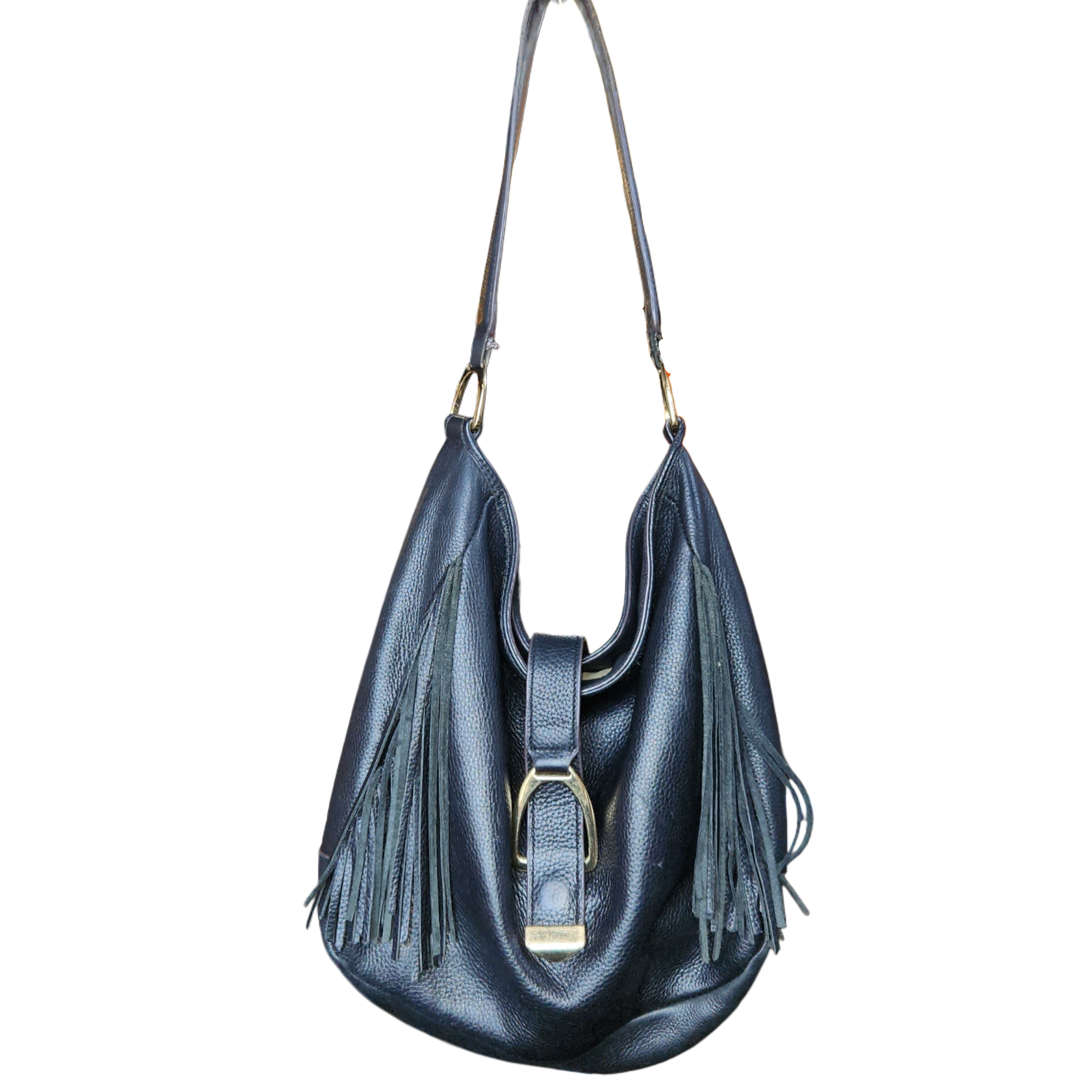 Black Leather Fringe Hobo Bag by G.I.L.I