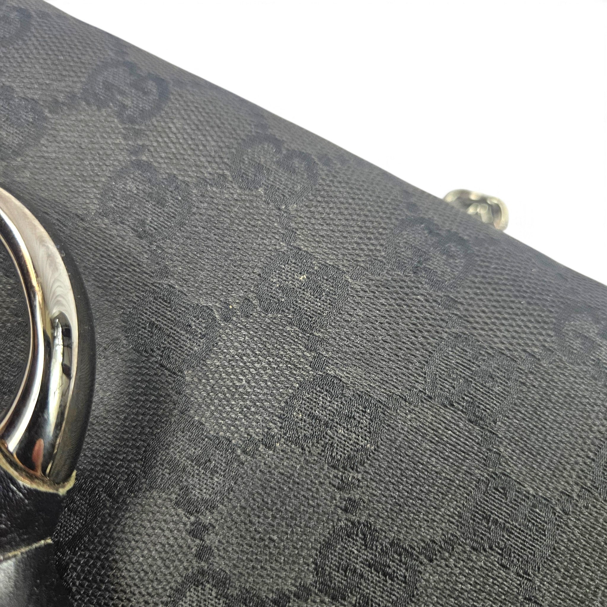 Vintage Gucci by Tom Ford Black GG Canvas Horsebit Chain Shoulder Bag Clutch Y2K