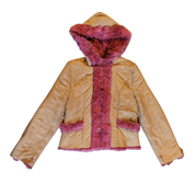 Berry and Beige Hooded Coat (M)
