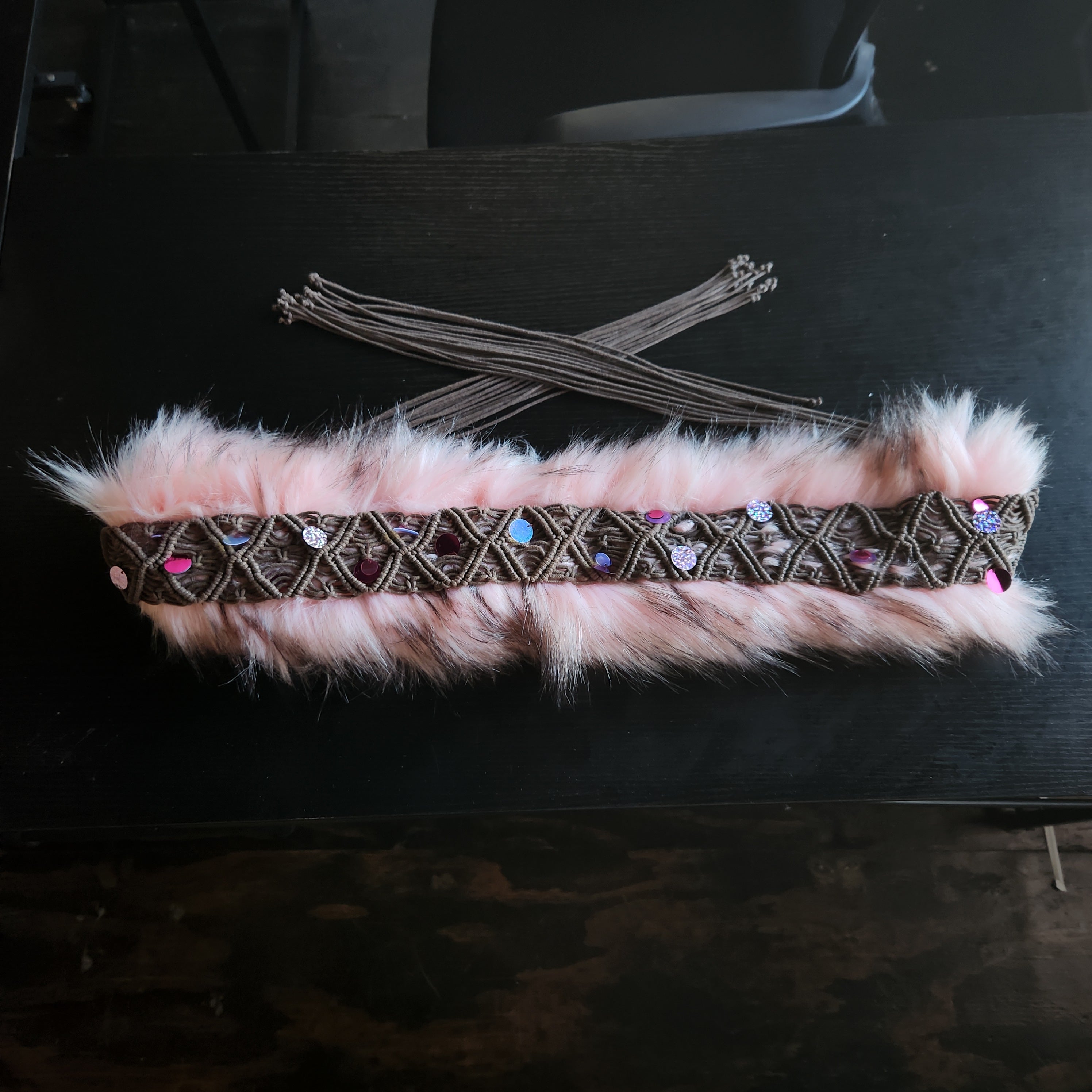Pink Faux Fur Brown Belt