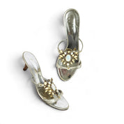 Vintage Giuseppe Zanotti Metallic Jeweled Opal Sandals Kitten Heels  (7.5)