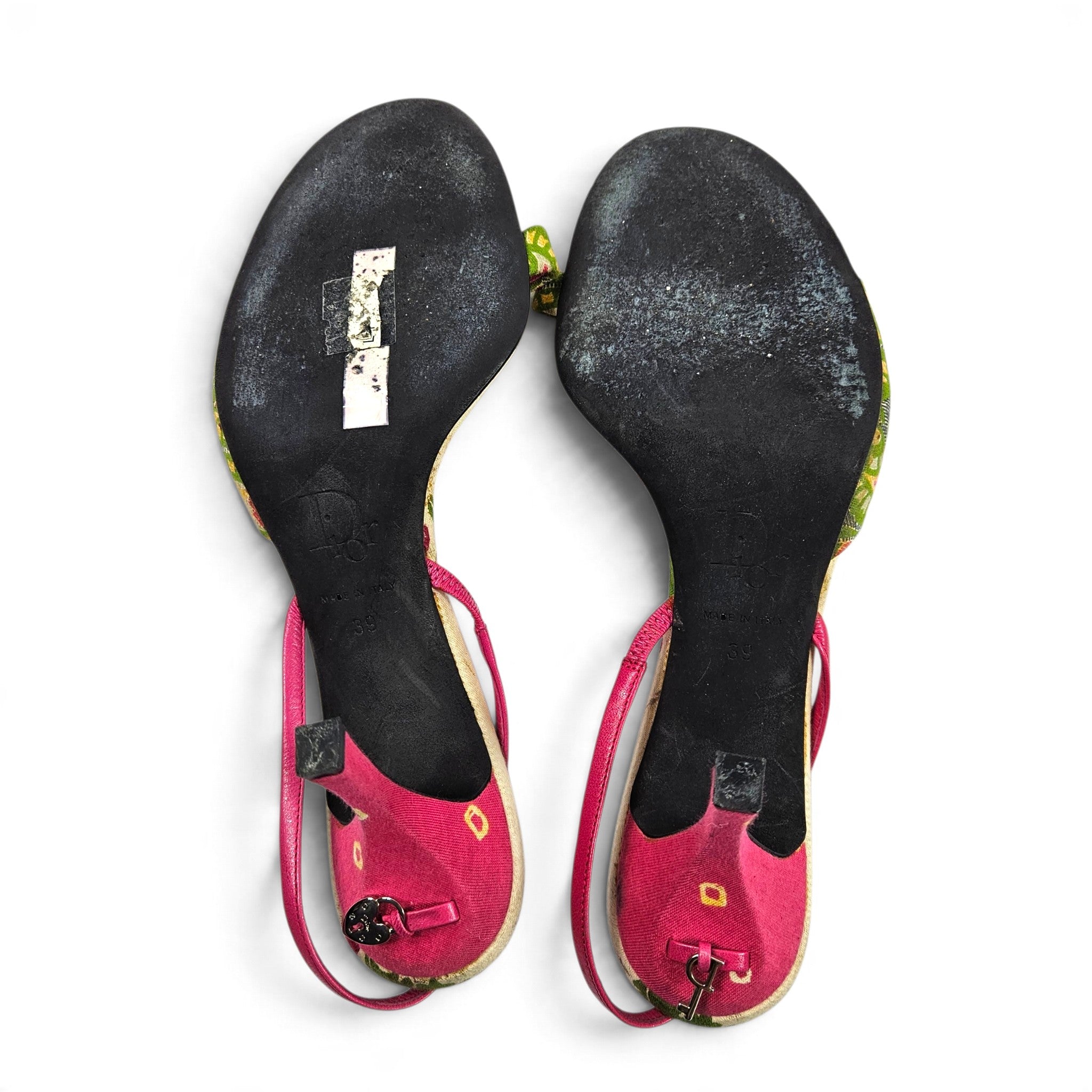 Vintage Dior Heels Galliano Era Paisley Print Slingback Sandals (9)