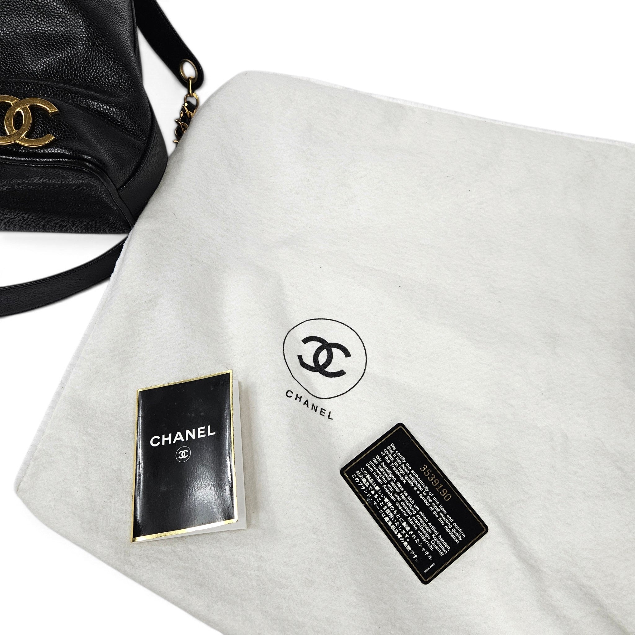 Vintage 90's Chanel Large Triple CC Bucket Bag Black Caviar Leather