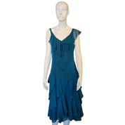 Y2K Teal Ruffle Midi Dress (L/XL)
