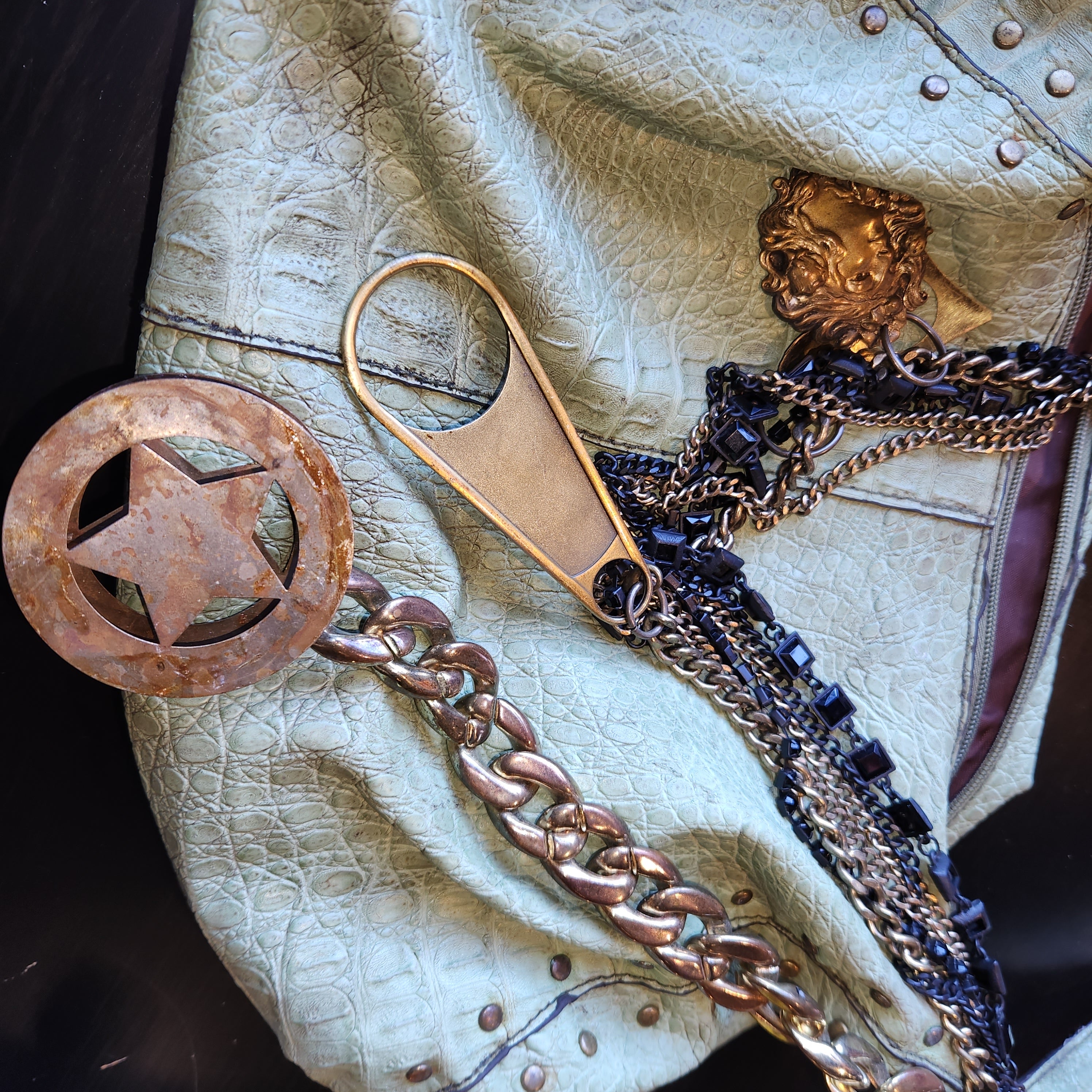 Sage Snakeskin Custom Chain Bag