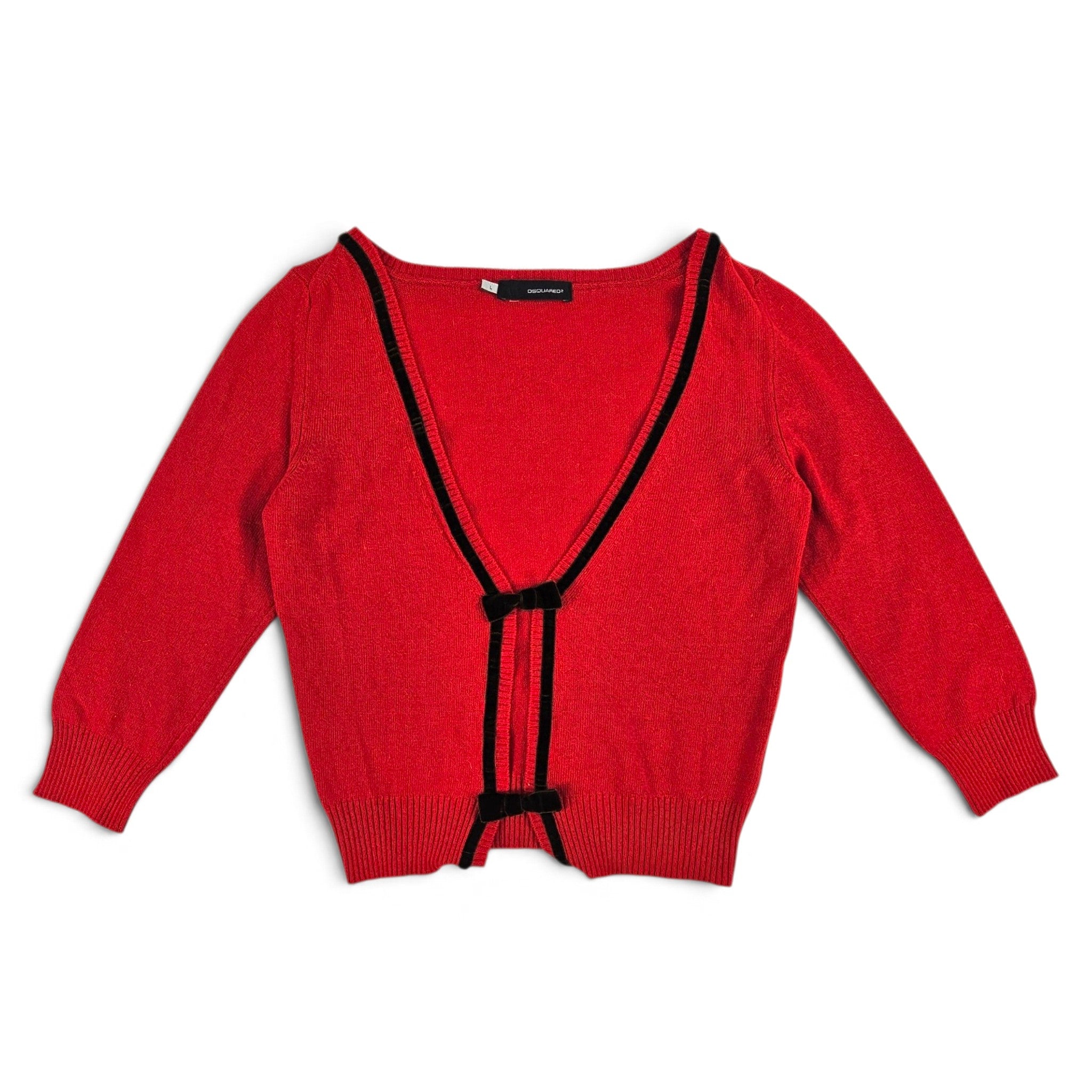 Dsquared2 Sweater Red Cropped Cardigan w/ Velvet Bow Detail (l)