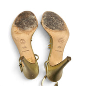 Vintage Chanel Heels Gold Metallic T-Strap Metal Motif Sandals (8)