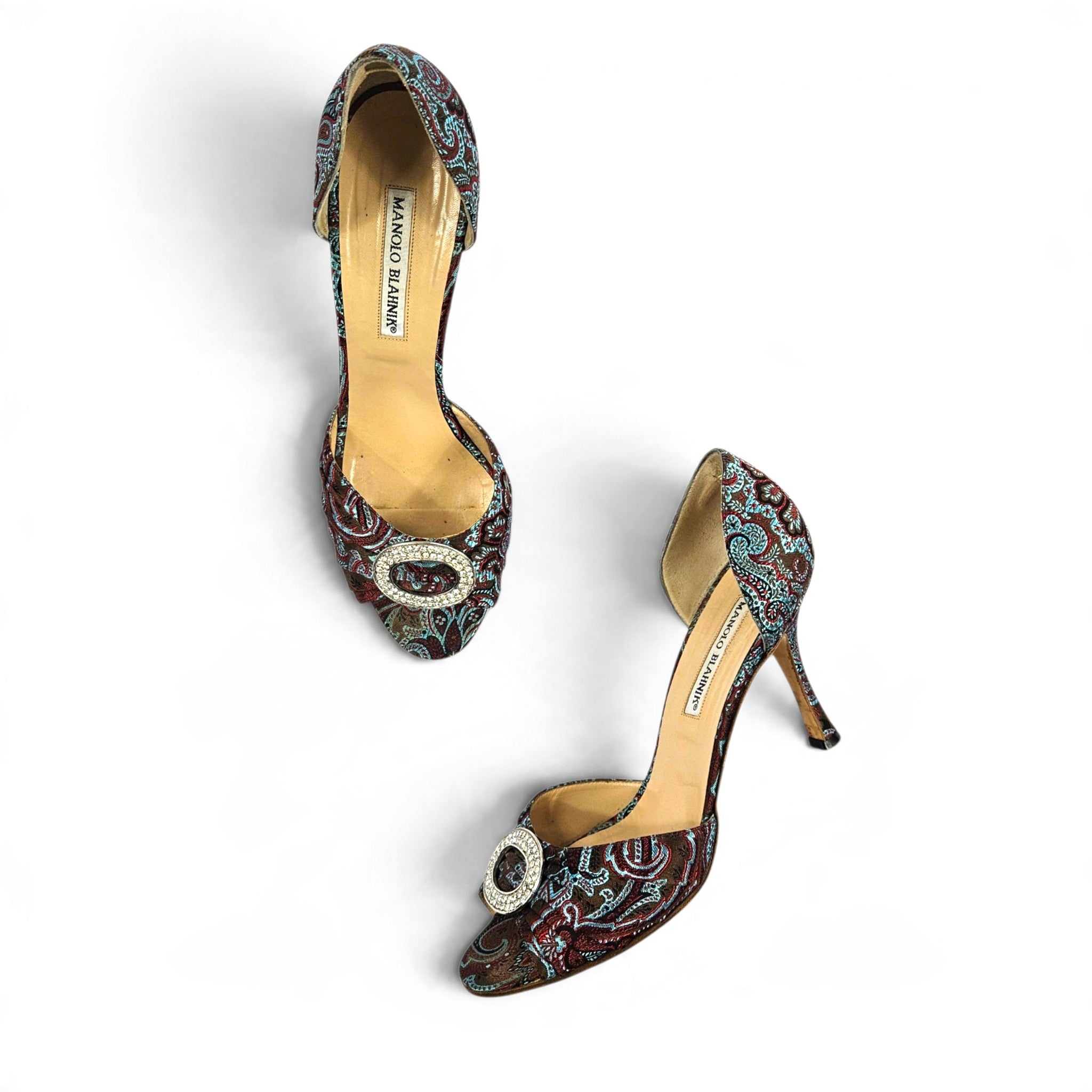 Y2k Manolo Blahnik Sedaraby Multicolor Paisley Jacquard d'Orsay Pumps (9.5)