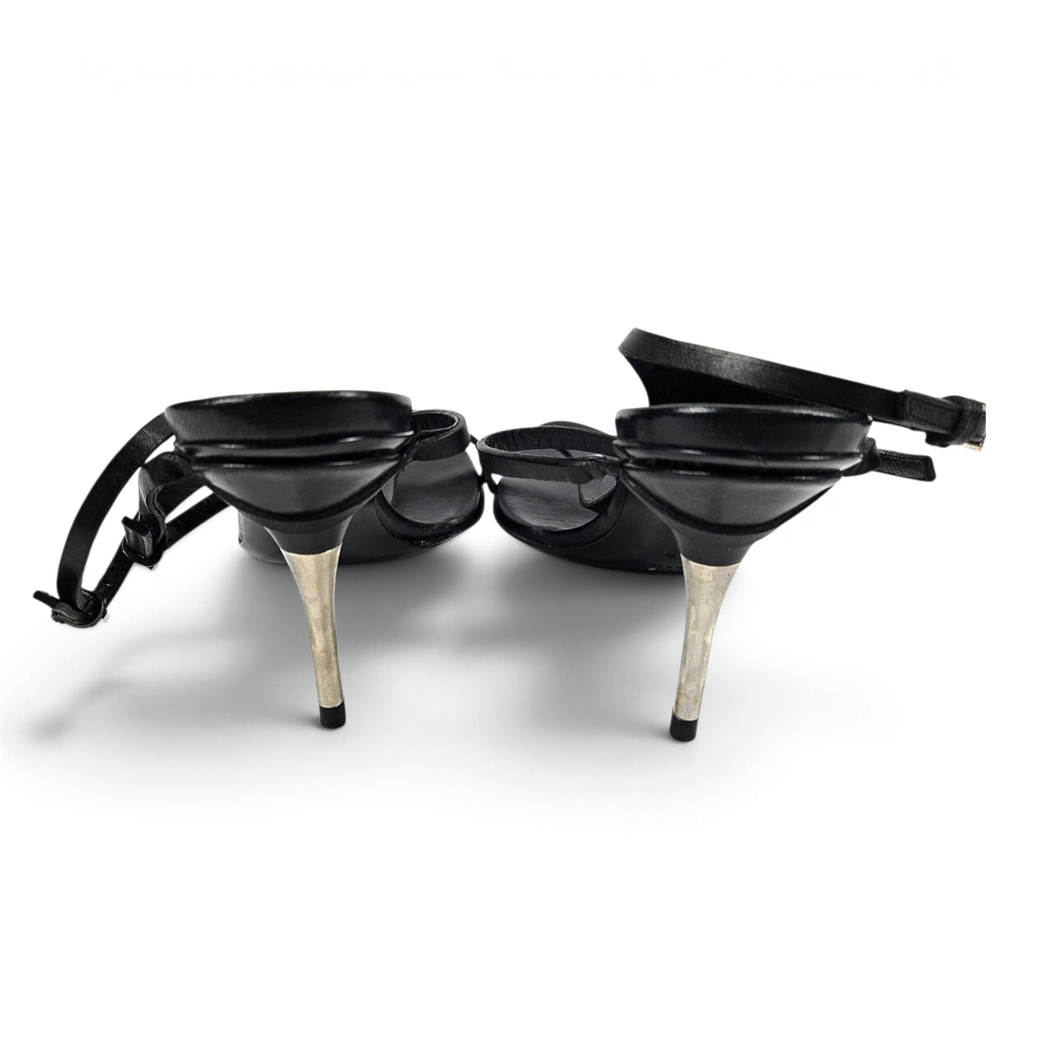 Vintage Gucci Heels Tom Ford Era Strappy Black Leather T-Strap Y2k (7)