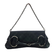 Vintage Gucci by Tom Ford Black GG Canvas Horsebit Chain Shoulder Bag Clutch Y2K
