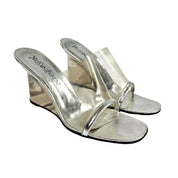 Vintage YSL Yves Saint Laurent Wedge Heels Silver Mirrored Lucite Mules (7.5)