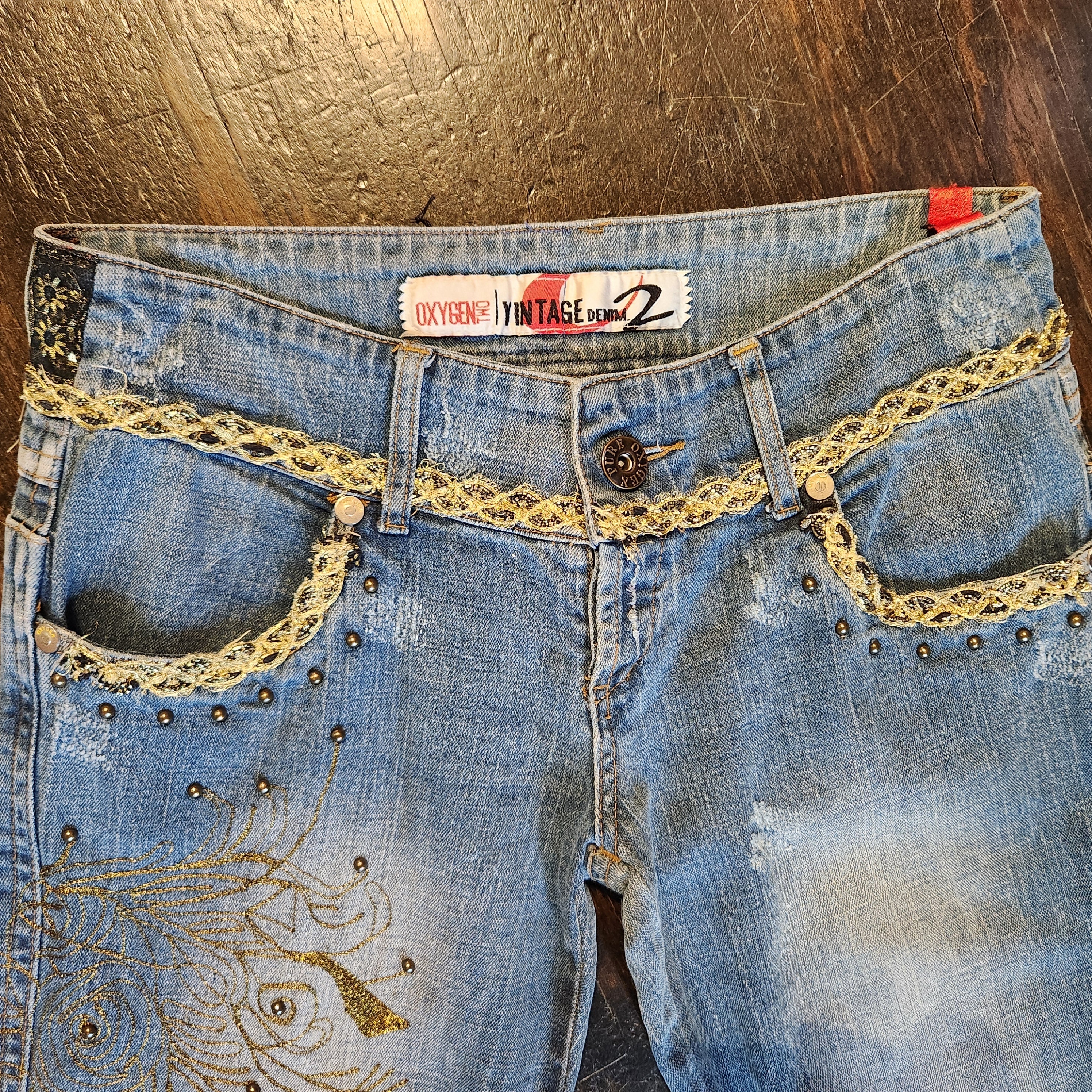 Gold Embroidered Jeans (L)