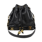 Vintage 90's Chanel Large Triple CC Bucket Bag Black Caviar Leather