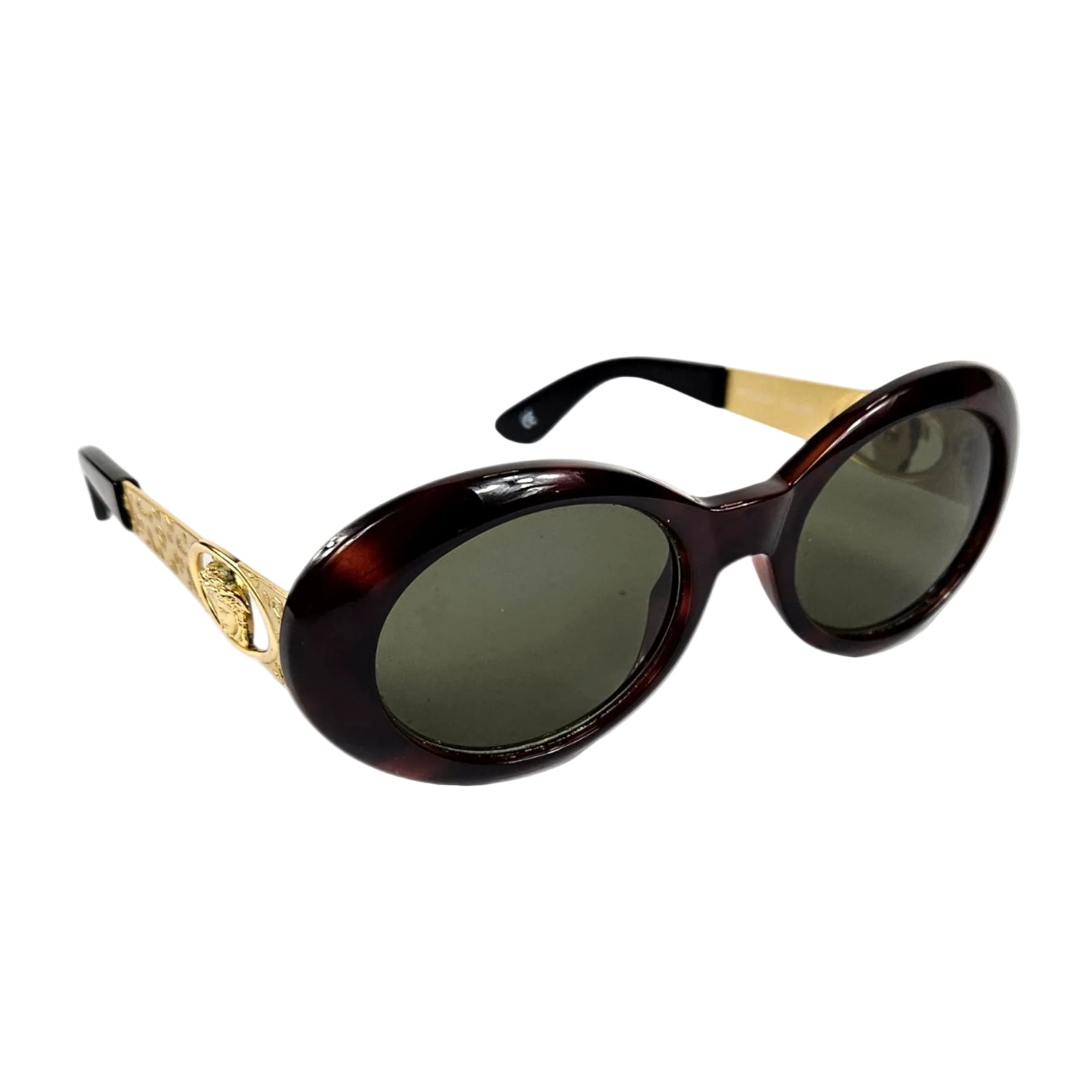 Vintage Gianni Versace Sunglasses Oval Tortoiseshell Gold Medusa