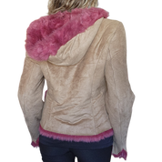 Berry and Beige Hooded Coat (M)