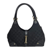 Vintage Gucci Jackie Canvas Monogram Bag Leather Trim Black