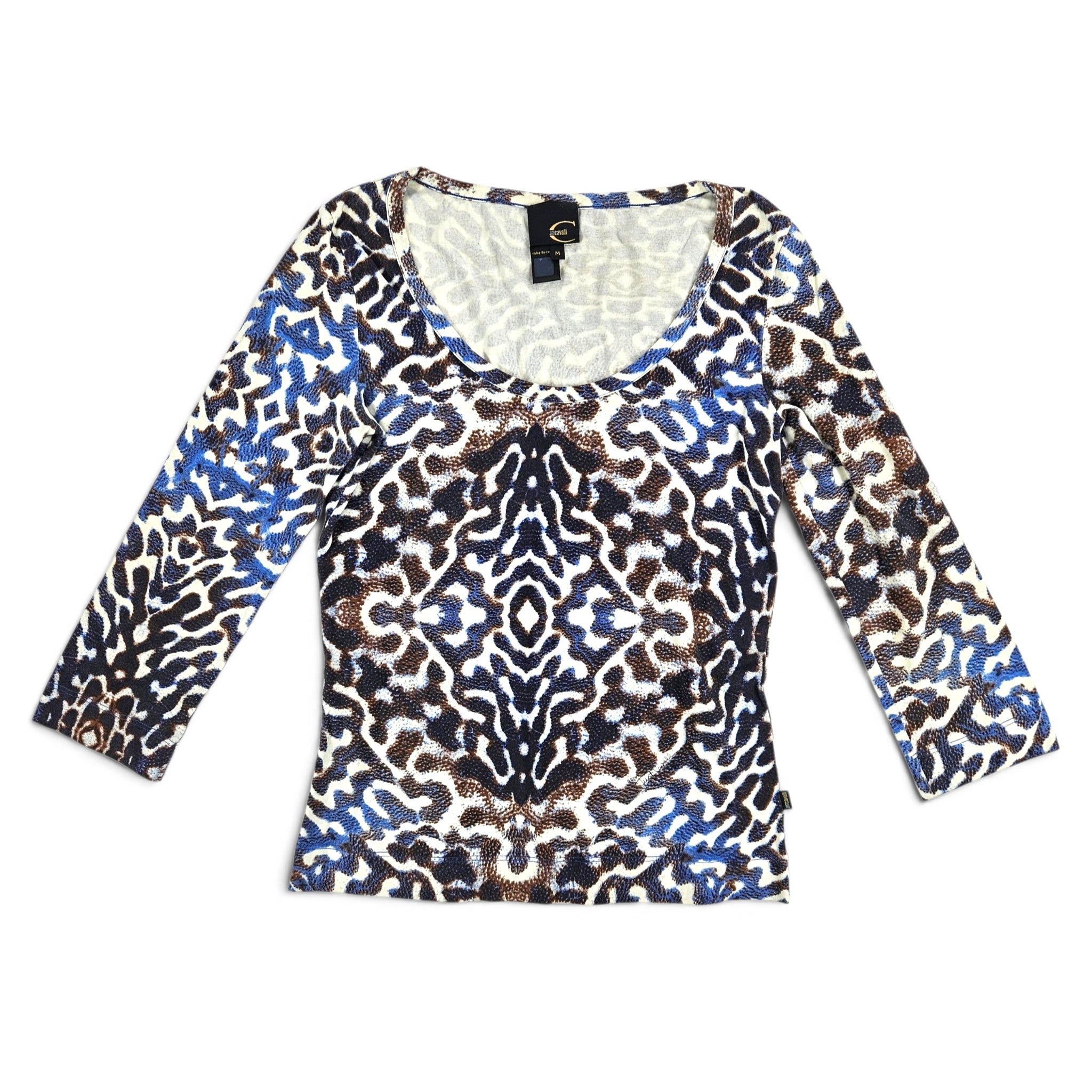 Y2k Just Cavalli Top Abstract Leopard Print 3/4 Sleeves (m)