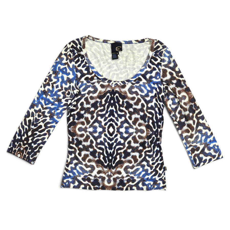 Y2k Just Cavalli Top Abstract Leopard Print 3/4 Sleeves (m)