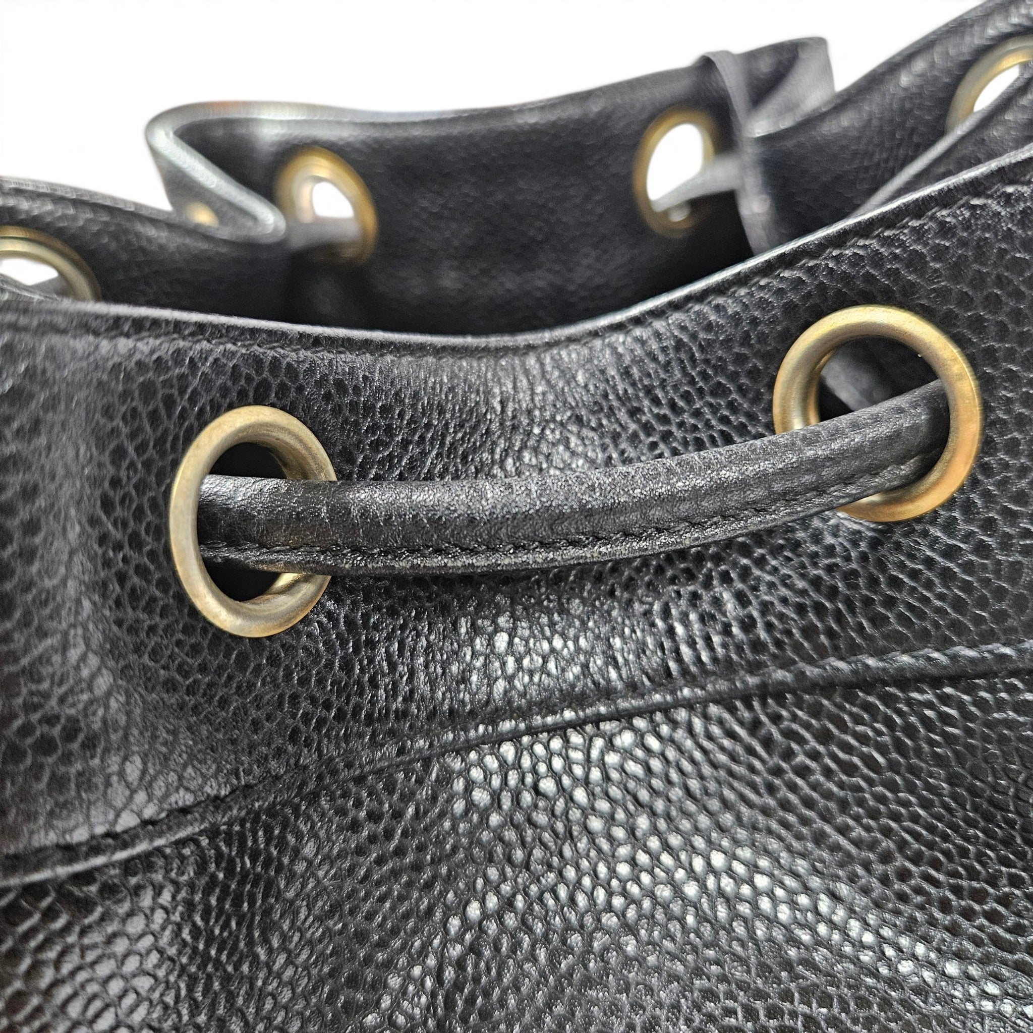 Vintage 90's Chanel Large Triple CC Bucket Bag Black Caviar Leather