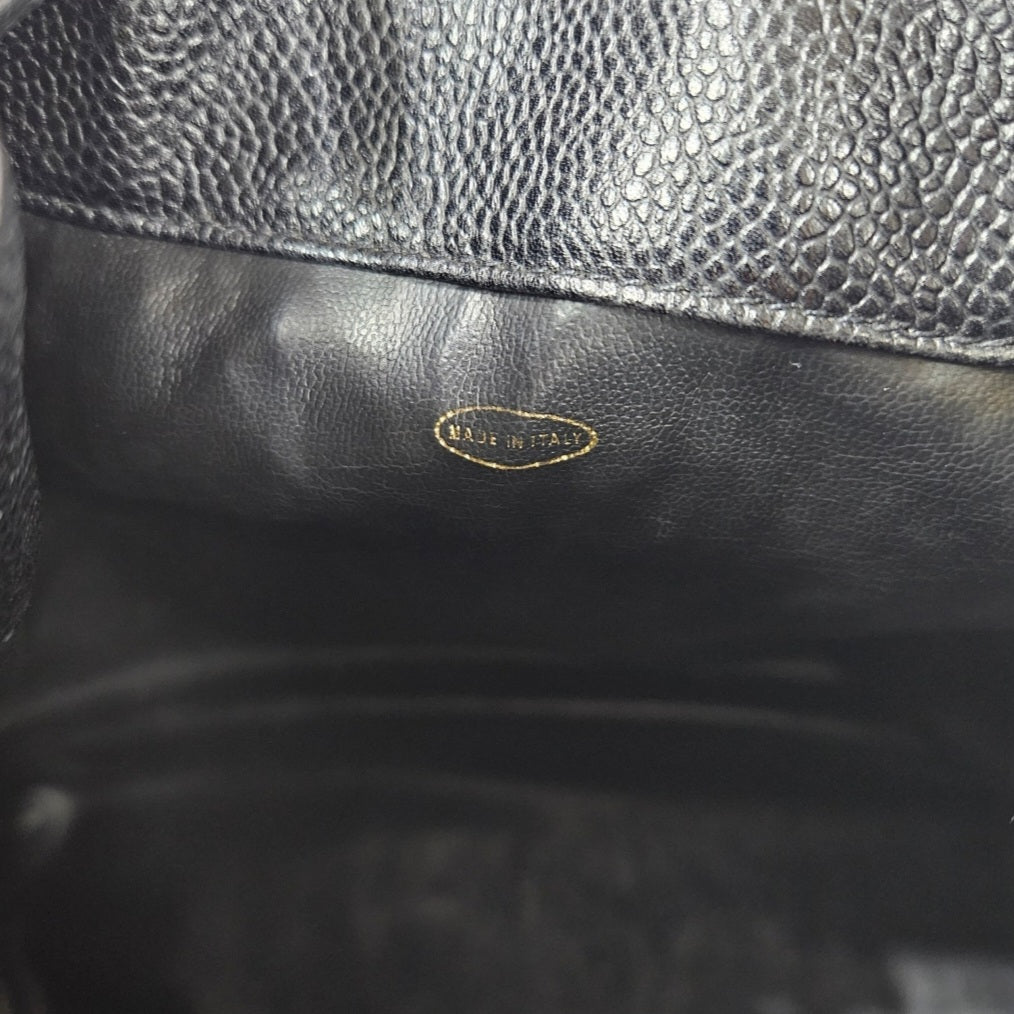 Vintage 90's Chanel Large Triple CC Bucket Bag Black Caviar Leather