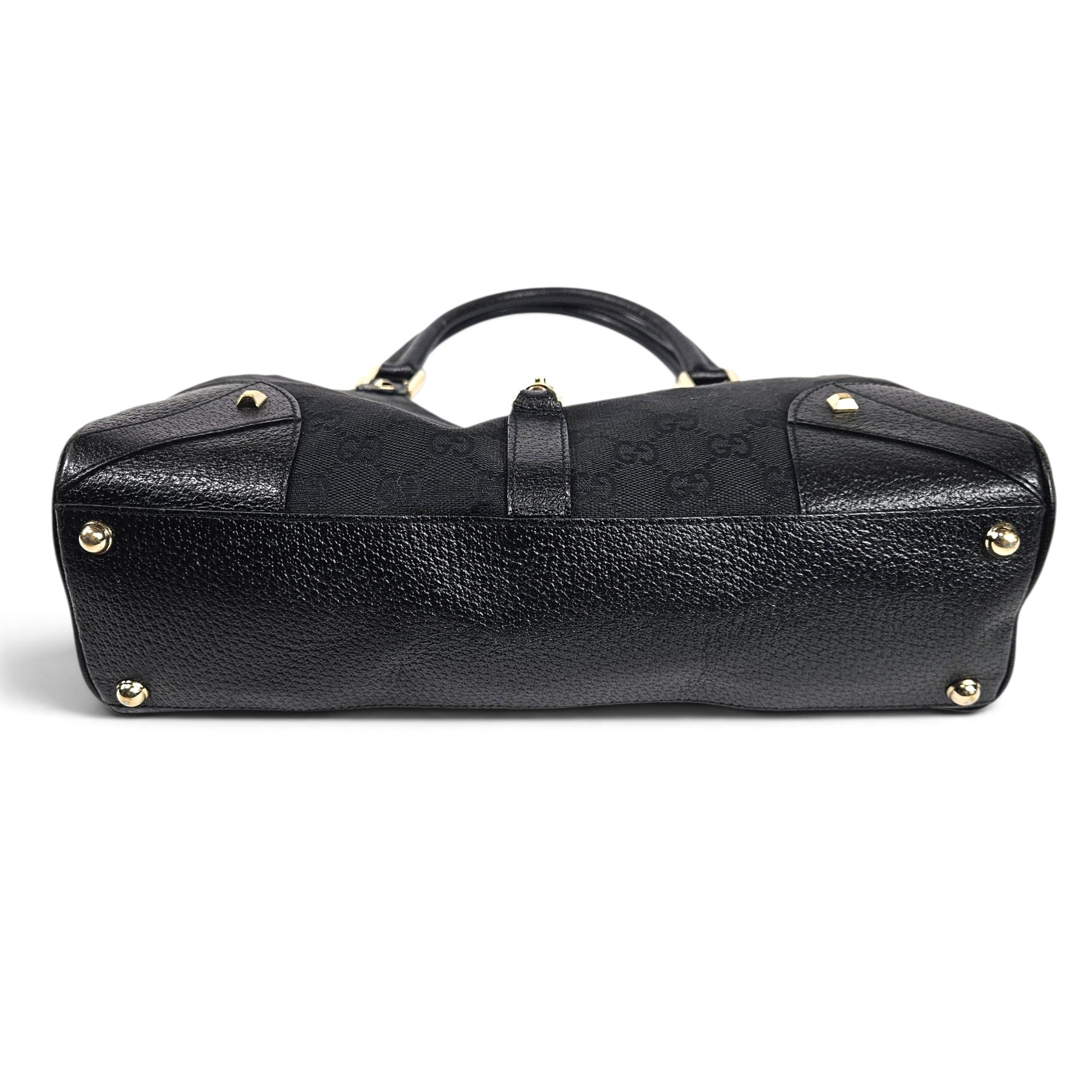 Vintage Gucci Jackie Canvas Monogram Bag Leather Trim Black