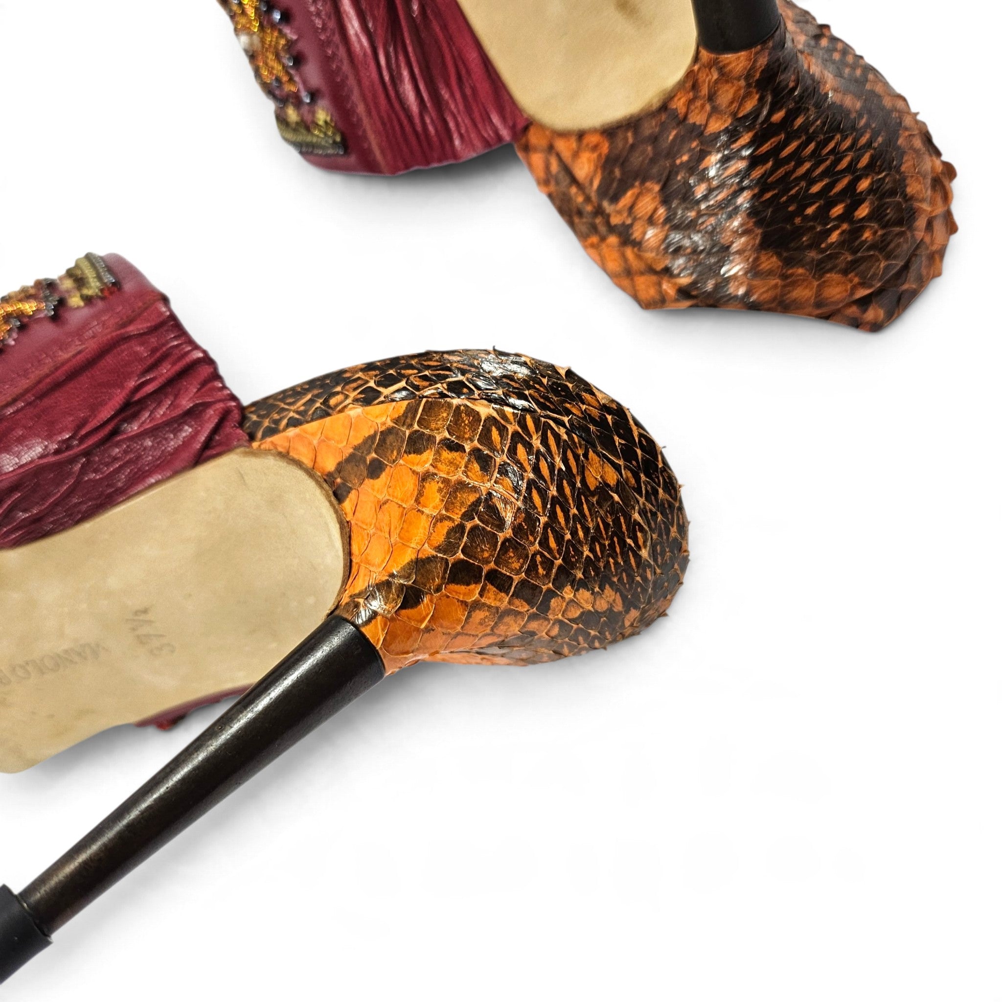 Vintage Manolo Blahnik Heels Beaded Snakeskin Sandal Mules (7)