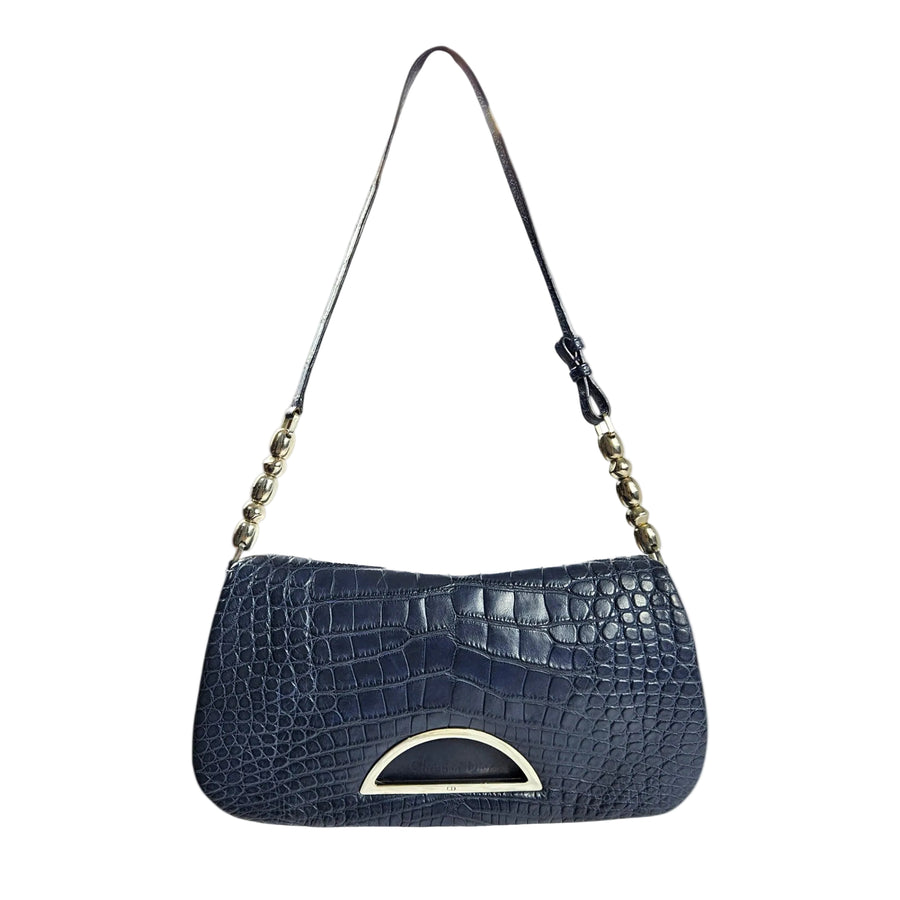 Vintage Christian Dior Blue Alligator Malice Shoulder Bag