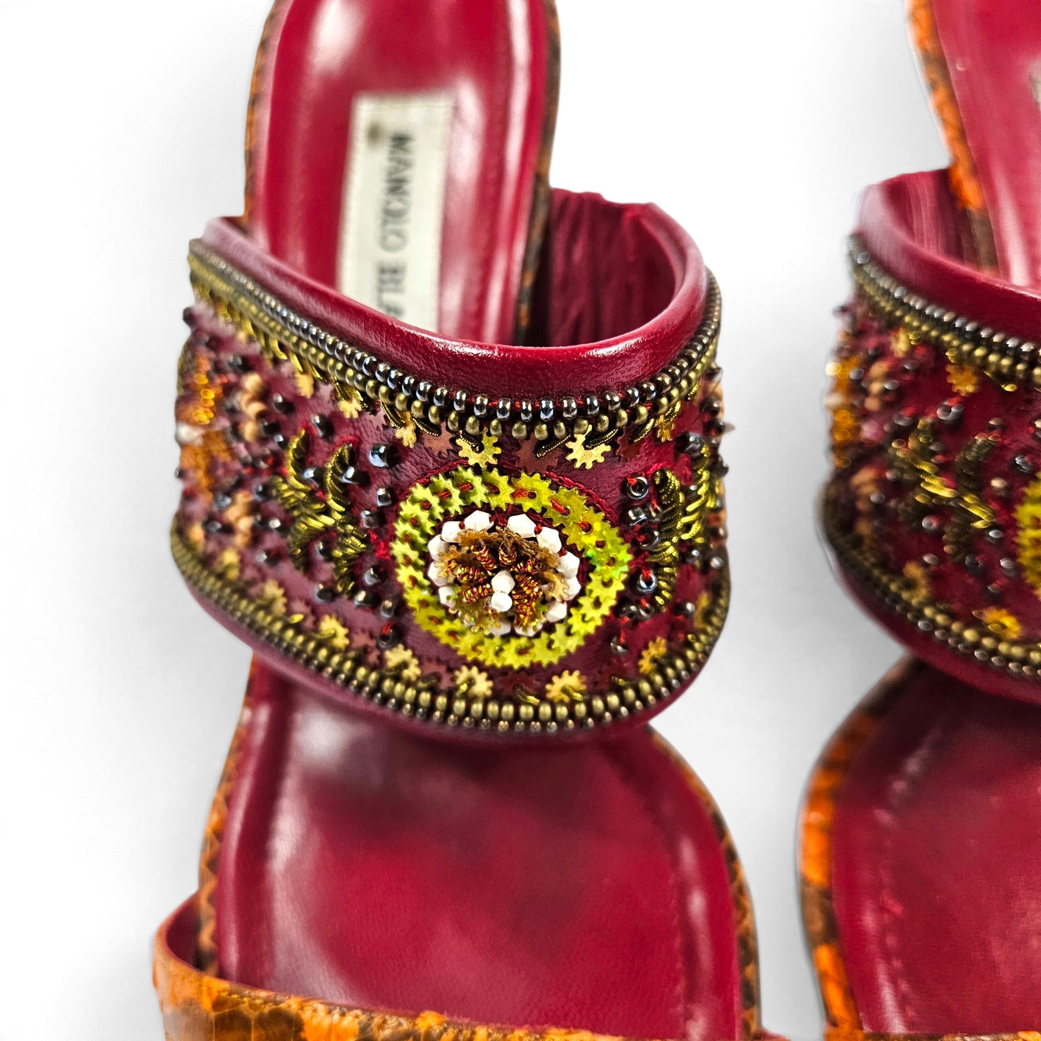 Vintage Manolo Blahnik Heels Beaded Snakeskin Sandal Mules (7)