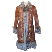 Y2K Embroidered Fur-lined Swagger Coat (XL)