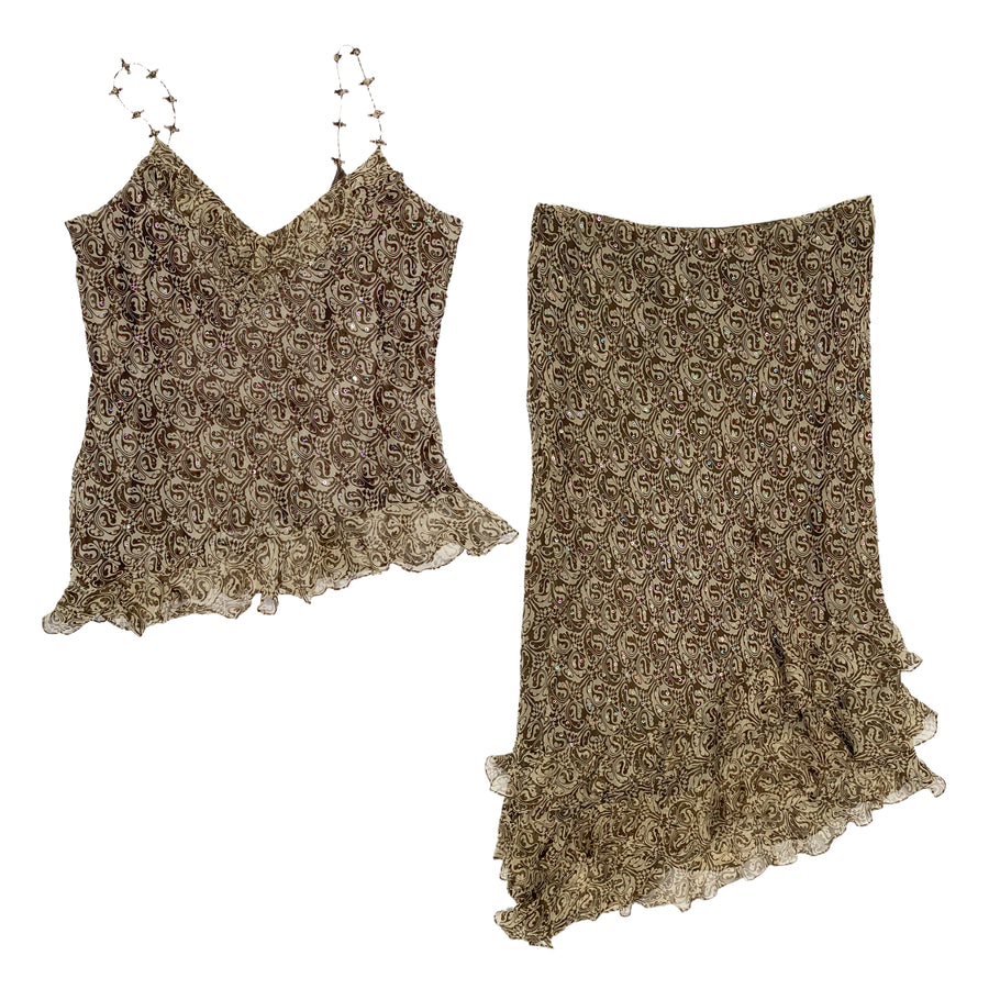Embellished Silk Skirt Set (XL)